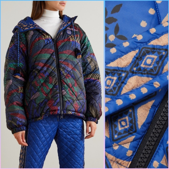 Farm Rio Macaw Forest Reversible Quilted Printed Shell Jacket - Blue - Picture 6 of 10